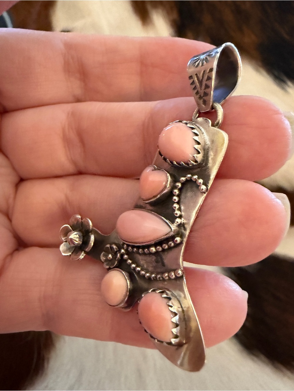 ❤️ Queen Pink Conch Sterling Silver Cowboy Boot Pendant Spinning Spur Handmade - Picture 5 of 12
